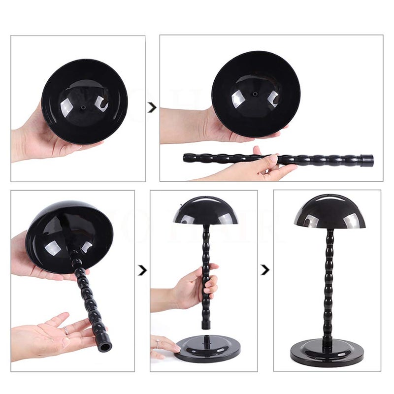 KDOSP Wig Stand Plastic Hat Display Wig Head Holders Mannequin Head/Stand Portable Wig Stand Use Hat For Styling Drying Display Black Plastic wigstand (Black) - Image 5